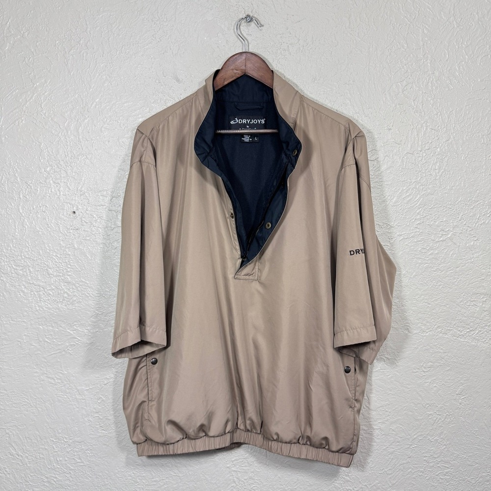 FootJoy‎ Pullover Jacket Mens L DryJoys Tan Short Sleeve Golf Windbreaker Coat